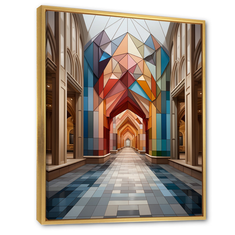 Symétrie architecturale de luxe sur toile, H 20 po x l 12 po x P 1 po, Cadre flottant doré
