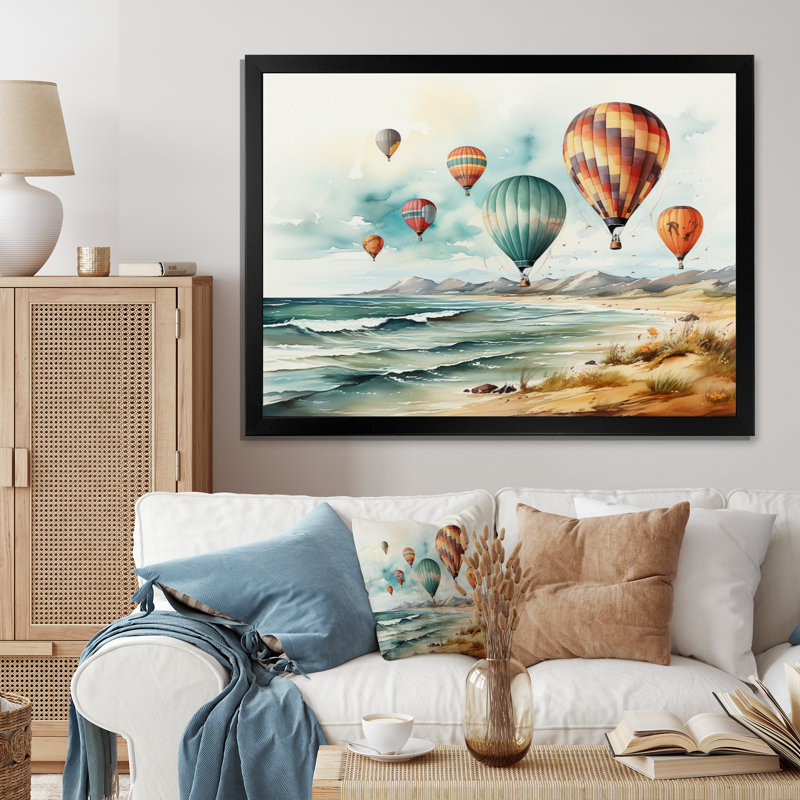 Airballoon Views On The Beach II sur impression sur toile, H 30 po x l 40 po x P 1,5 po, Cadre photo noir