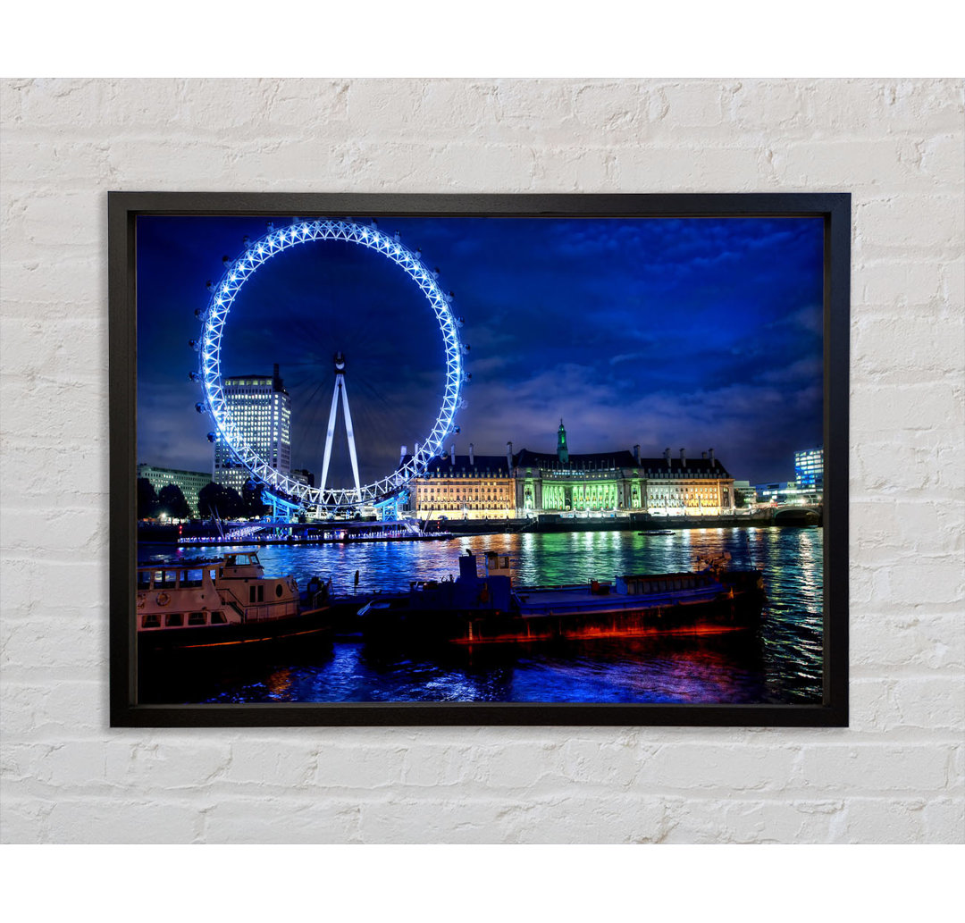 Das London Eye bei Nacht - Einzelner Bilderrahmen Kunstdrucke auf Leinwand