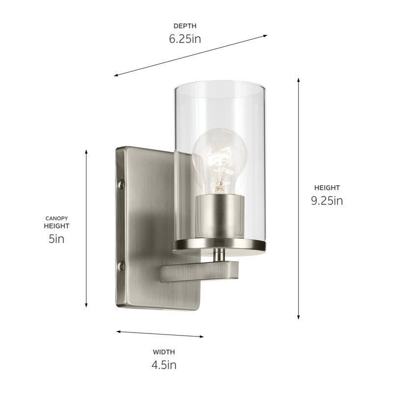 Applique murale 1 lumière 4,5 po, Nickel brossé