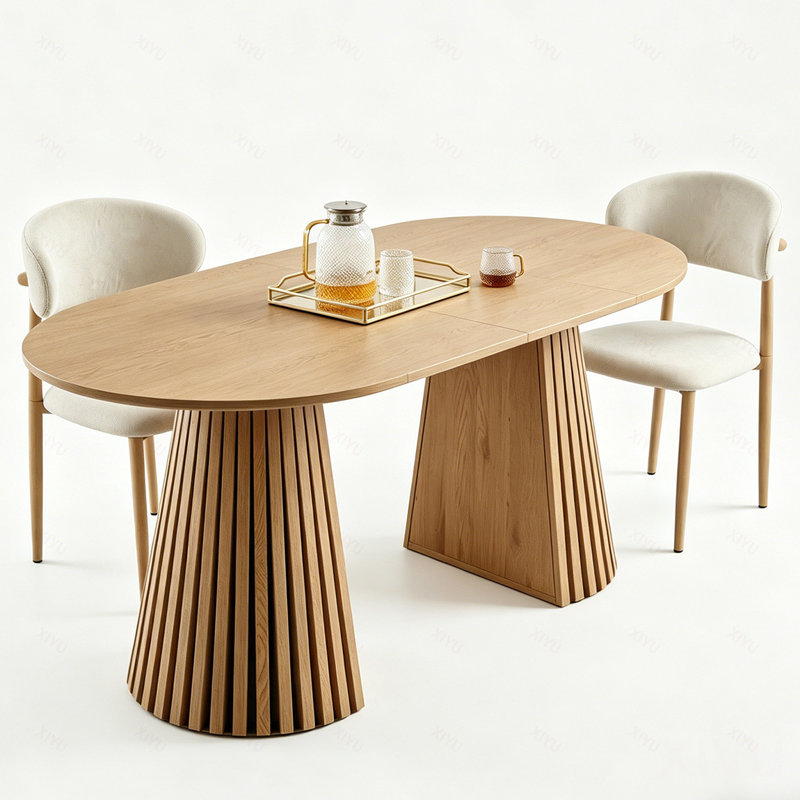 Table de salle à manger extensible en bois massif + ensemble de 2 coussins beiges en hêtre