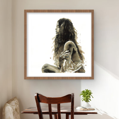 Woman in Sepia - Brown Framed Matted Print for Home Decor