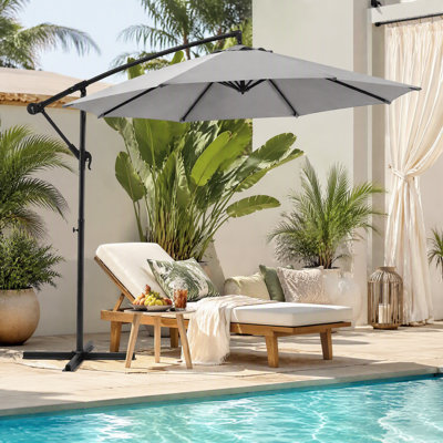 Parasol de patio extérieur 10 pi avec base, manivelle, réglage de l'inclinaison et cadre en acier thermolaqué