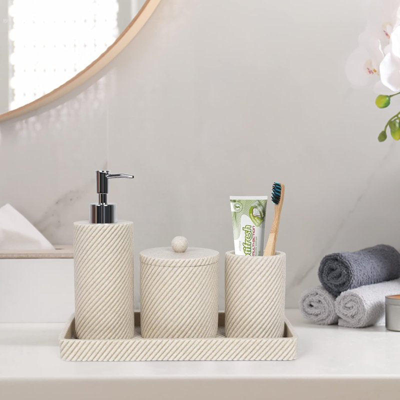 Beige Bathroom Accessories Set 4 Pcs, Glossy
