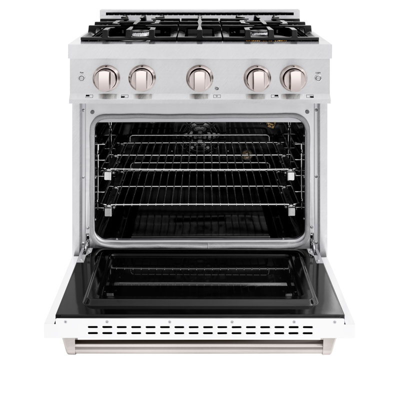 ZLINE 30" Classic Gas Range w/ Convection Oven in Stainless Steel w/ 4 Brass Burners, Satin Stainless Steel/White