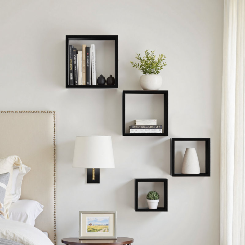 Flanigan Modern Abstract Wall Decor on Wood, Black