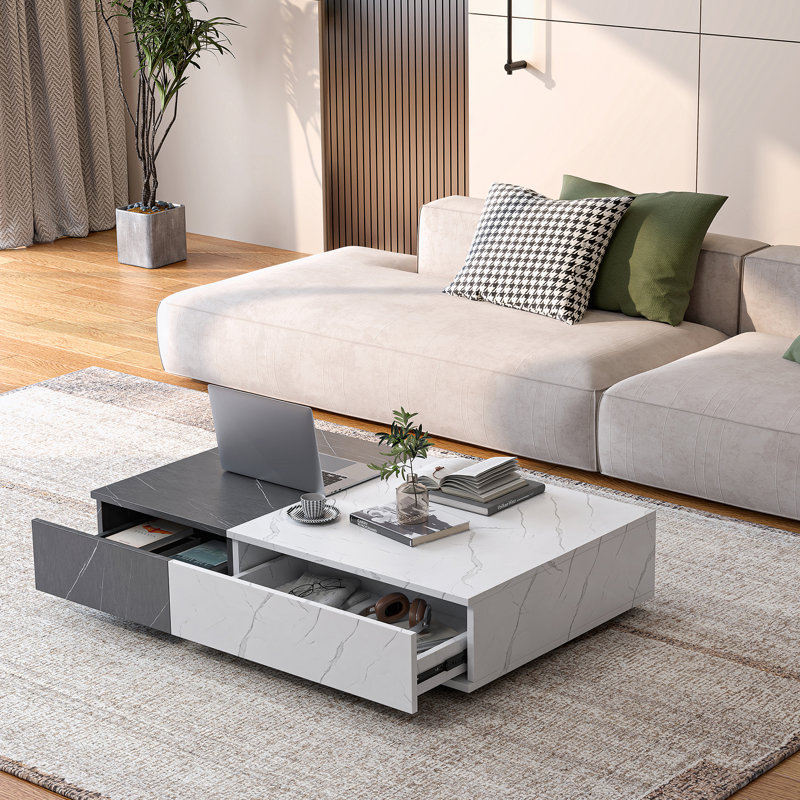 Table basse blanche de style moderne avec deux espaces de rangement, Gris / Blanc