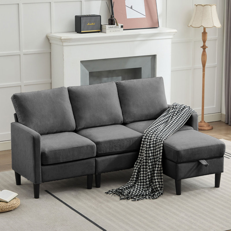 2 - Piece Upholstered L-Shaped Sectional, Dark Gray Polyester