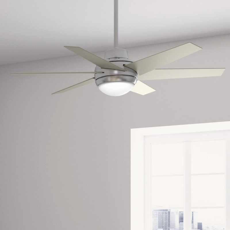 52" Sotto 6 - Blade Standard Ceiling Fan with Remote Control and Light Kit Included, Brushed Nickel