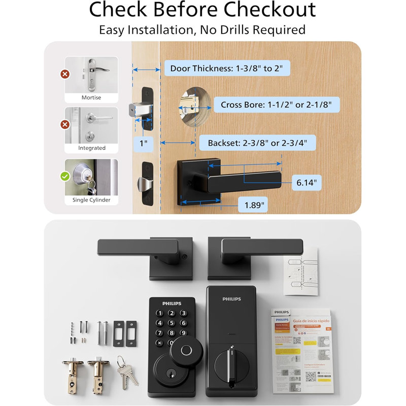 Serrure de porte intelligente avec poignée, clavier Wi-Fi intégré, déverrouillage par empreinte digitale et vocale, télécommande de l'application, verrouillage automatique, pêne dormant d'entrée sans clé pour la porte d'entrée