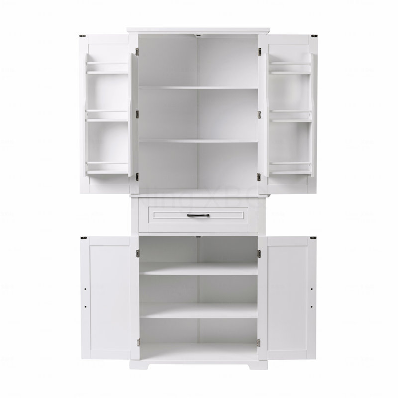 Armoire de rangement de salle de bain avec portes et tiroir, plusieurs espaces de rangement, tablettes réglables, Blanc