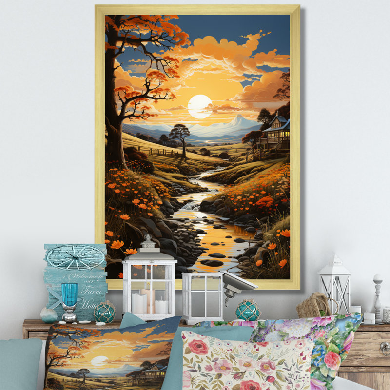 «Countryside Golden Field VI», reproduction sur toile, Encadrement doré, H 32 po x l 16 po x P 1 po