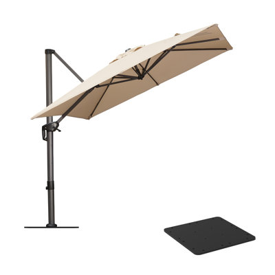 Regelinde Outdoor 96'' Cantilever Round Aluminum  Beige Umbrella with Steel Plate Base