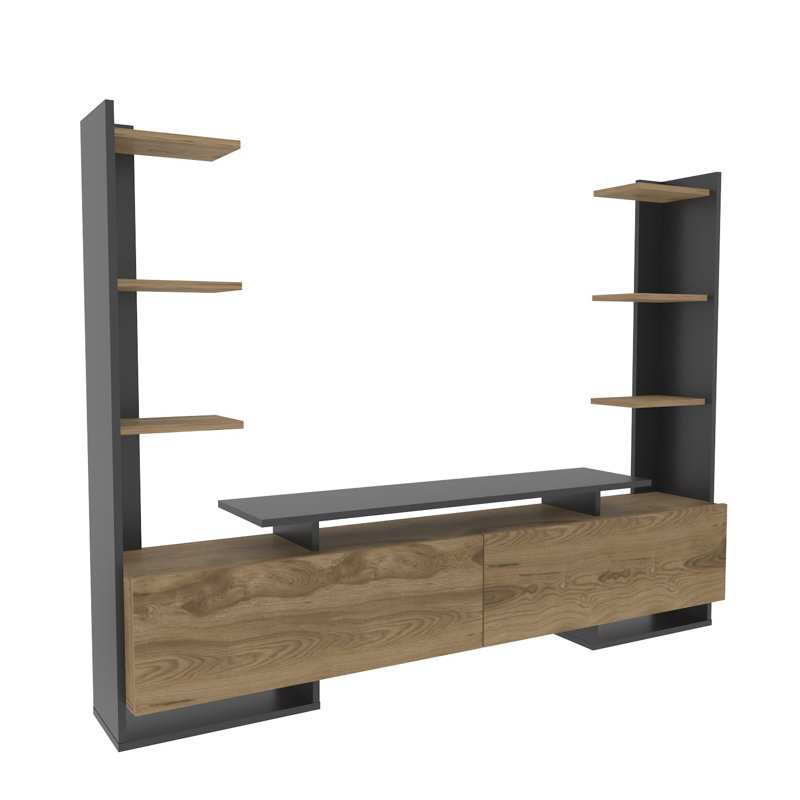 Modern Oak & Black TV Stand, 72.3 x 55.1 x 12.5 inches | 100% Melamine Coated Particle Board, Thickness: 0.7 inches | Stylish Design, Perfect for Living Room, Durable & Functional Storage Solution