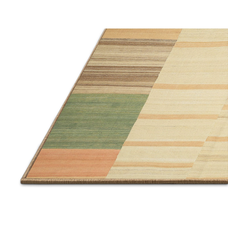 Tapis beige/vert contemporain, Rectangle 3 pi x 5 pi