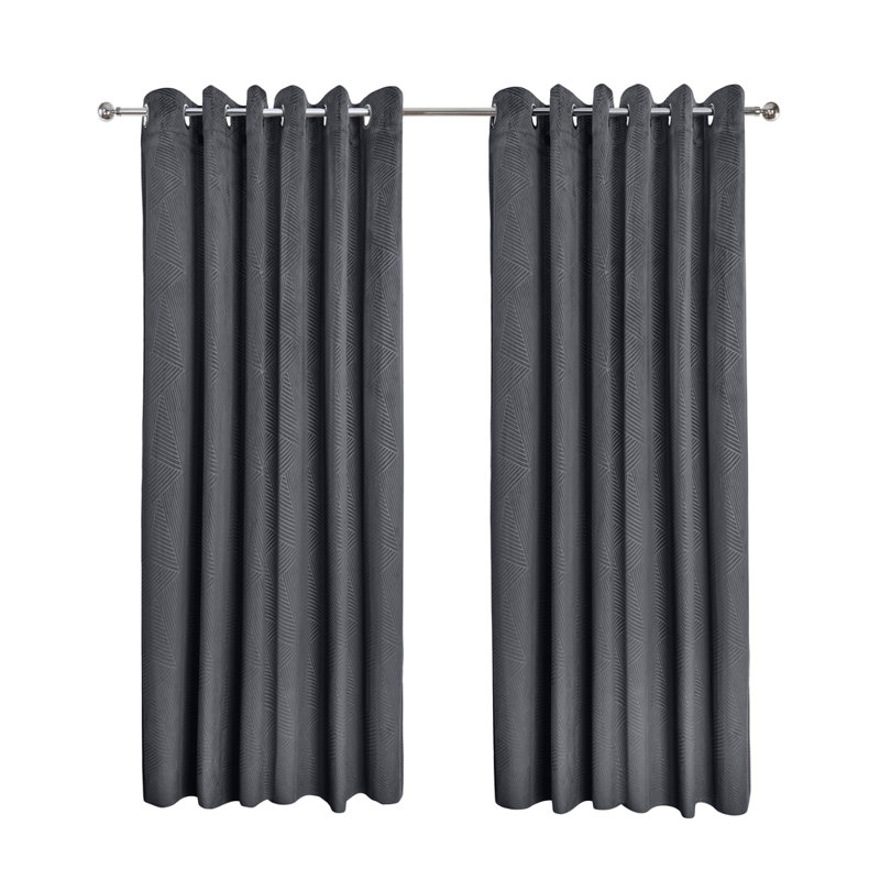 Midnight - Embossed Velvet Woven Thermal Blackout Eyelet Curtains, 116cm Width x 137cm Drop