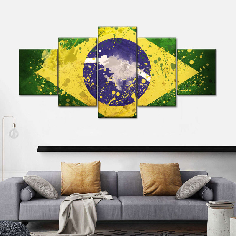 Drapeau du Brésil, 5 pièces, H 36 po x l 80 po x P 1,25 po