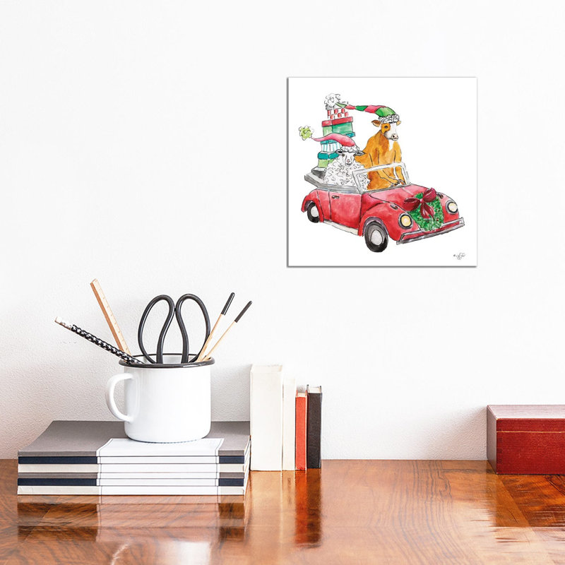 Christmas Car by Diane Fifer - Wrapped Canvas Painting, 30.48 cm H x 30.48 cm W