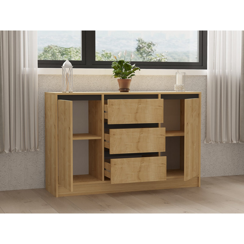 Puqa Design 90cm Console Table, Sapphire Oak/Anthracite