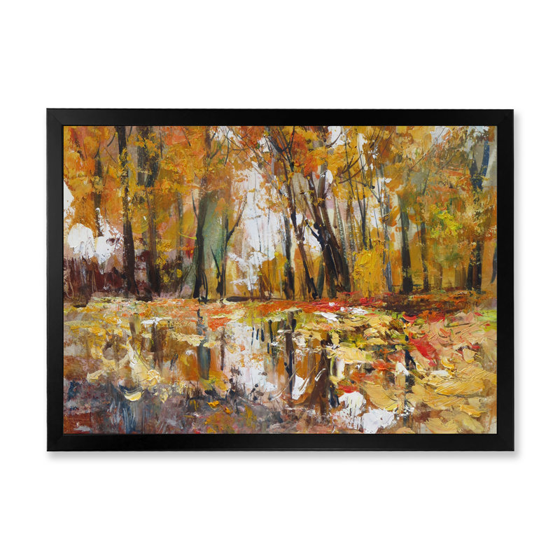 "Autumn Forest Spatula Effect", peinture murale traditionnelle sur toile, Cadre photo noir, H 8 po x l 12 po x P 1 po
