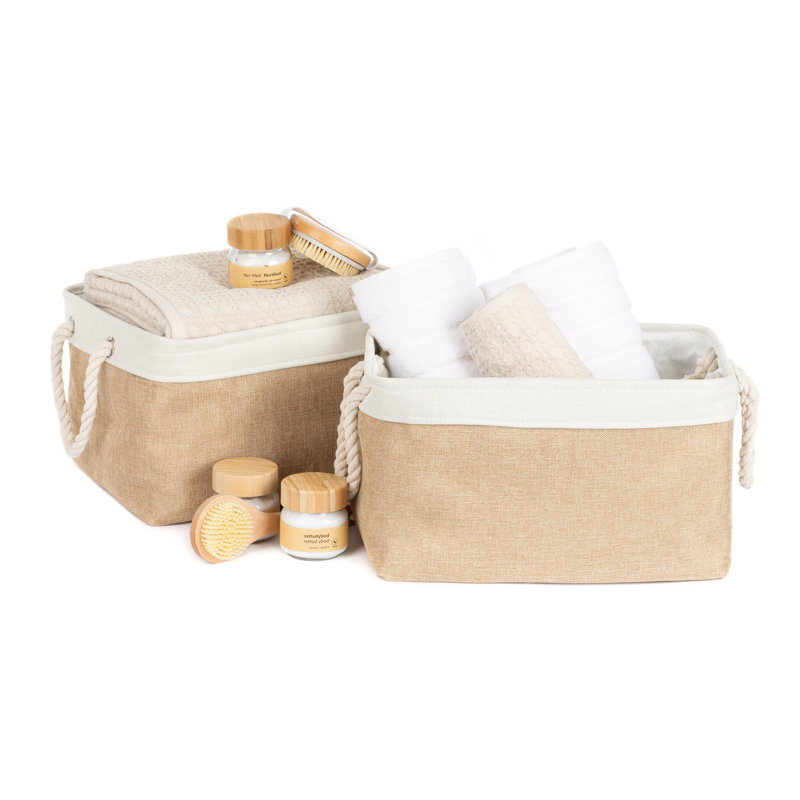 Laundry 2 Canvas Laundry Basket with Handles, Natural/White
