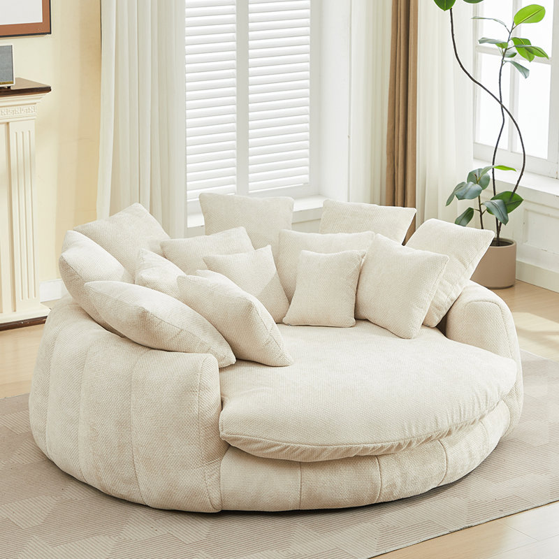 Oversized Bean Bag Sofa, Fluffy Lazy Chaise Lounge, Comfy Chenille Upholstered Barrel Sleeper Bed, Modern Deep Seat Cloud Couch for Living Room