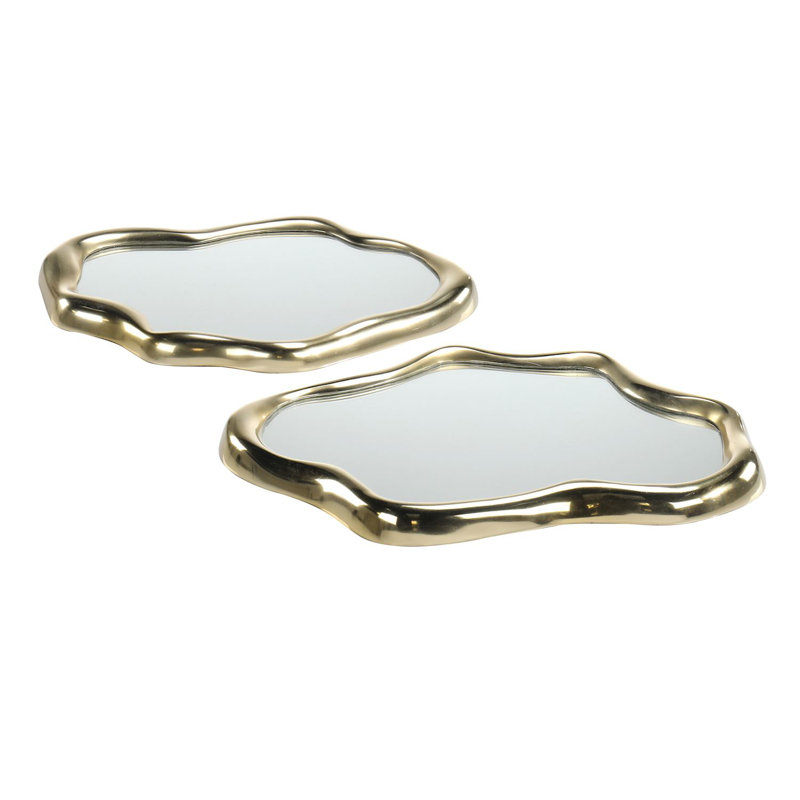 Ensemble de 2 plateaux coulants dorés, Doré, L 21,5 po x P 16 po x H 1,25 po