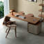 Bureau rectangulaire en bois manufacturé noyer avec 3 tiroirs-108598151