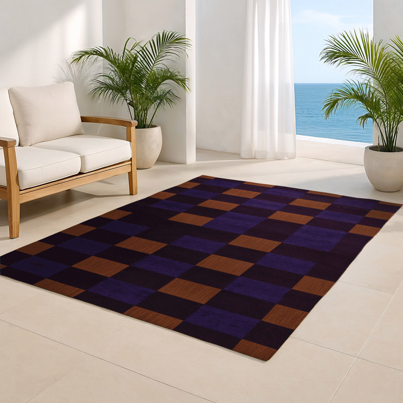 Tapis intérieur / extérieur mauve à carreaux, Rectangulaire 2 pi x 3 pi