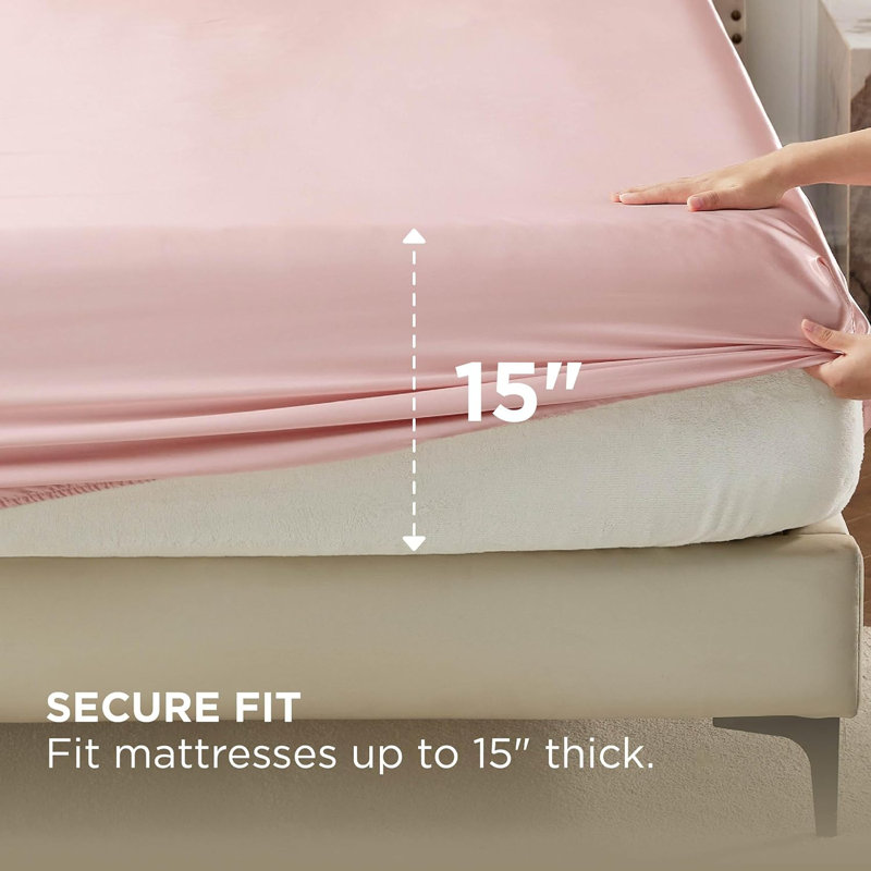 Bedsure Sateen Fitted Sheet GentleSoft™️, Crystal Rose, Queen Fitted Sheet