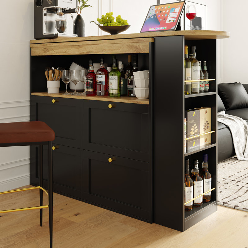 204cm Home Bar, Black/Natural