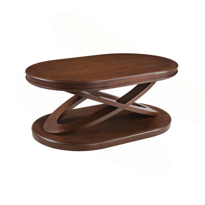 Ensemble de 3 tables basses en bois rétro avec table basse ovale et 2 tables de bout rondes pour le salon, structure stable en forme de X