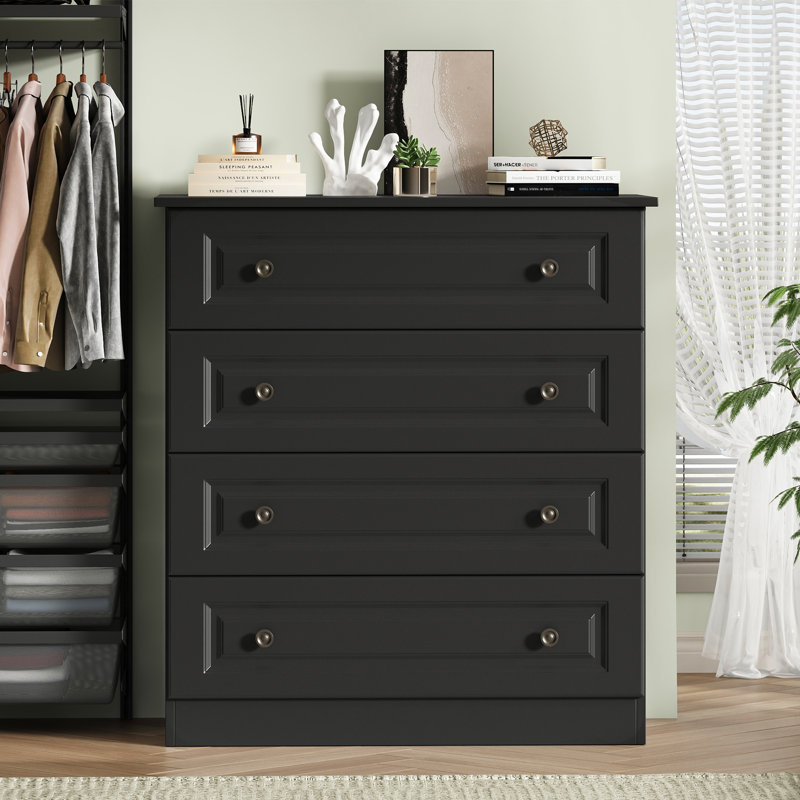 4 Drawer Bedroom Dresser 29.5'' W Wood Modern Drawer Dresser, Black