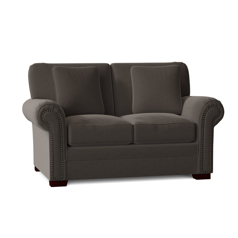 Causeuse à accoudoirs roulés de 63 po avec coussins réversibles Adrena, Laiton foncé, Anello 42 sergé performance gris foncé