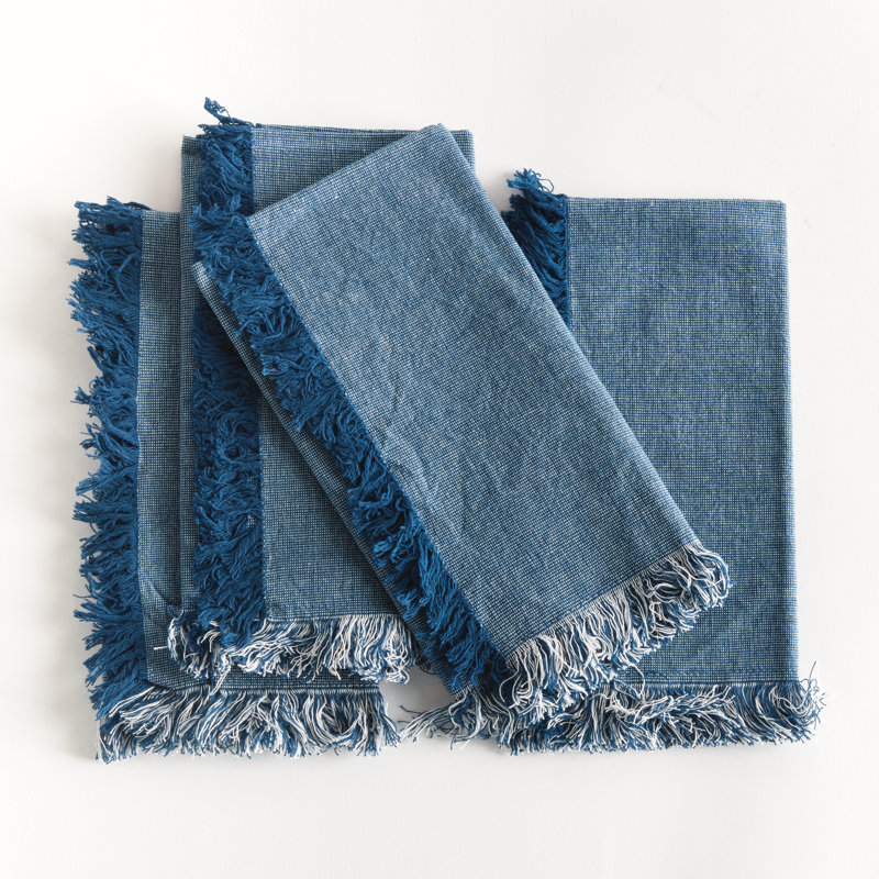 Lavande Pre-Washed Cotton Dinner Napkins in Deep Blue, Blue