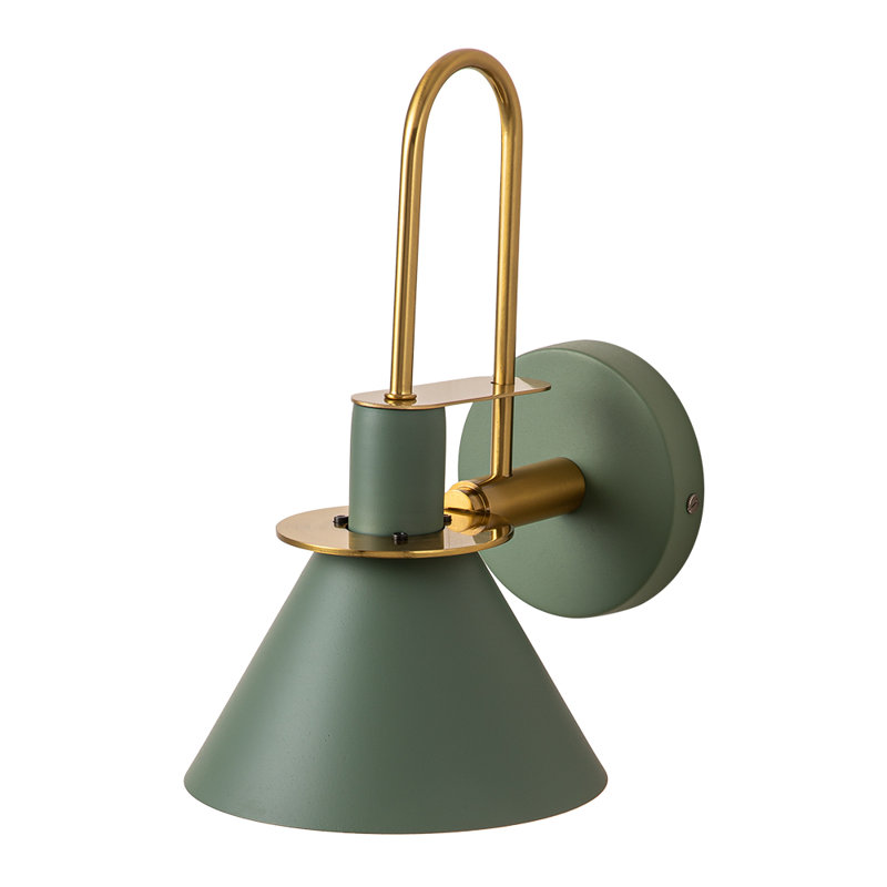 Lorena 1-Light Industrial Cone Armed Sconce Metal Shape Wall Sconce Lamp, Green