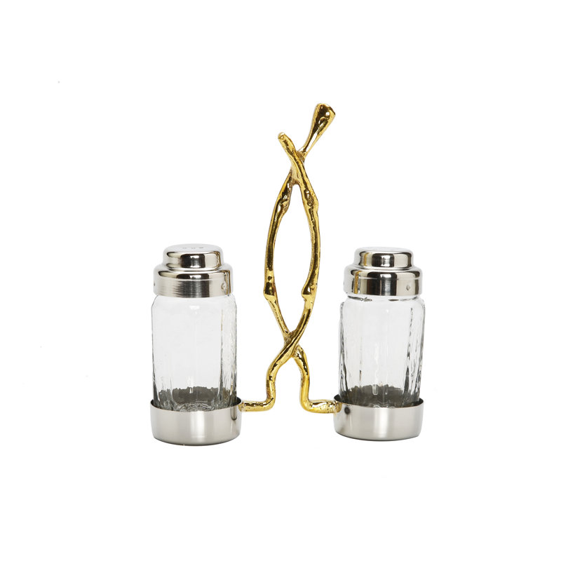 Elegant Glass Salt and Pepper Set with Gold Twig Design