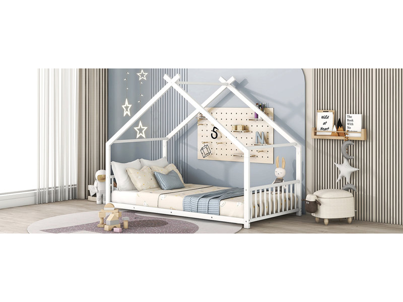 Lit en métal pour chambre d'amis Christenson, Lit simple, Blanc
