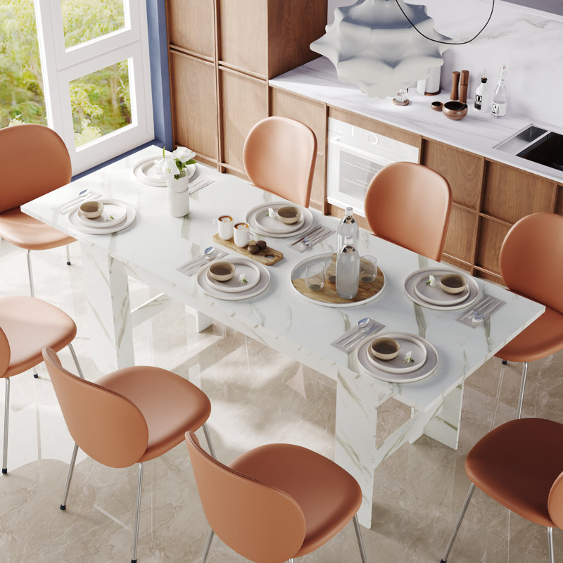 Foldable Dining Table Marble Pattern Finish