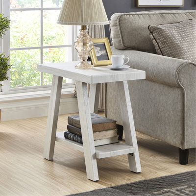 White Wood Shelf Side Table In Contemporary Look - Hardwood Veneer Tabletop, Storage Compartment, And Fashionable Wide-angled Legs With Extra Feature Added Storage, Alluring