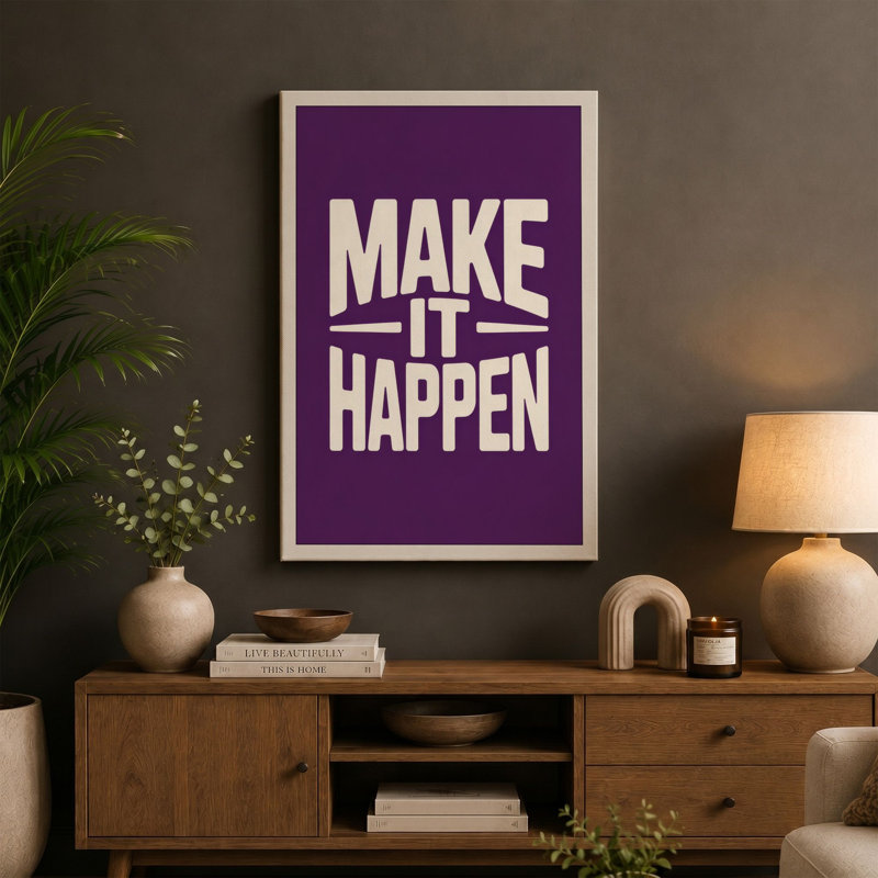 Make It Happen Typography - Wrapped Canvas, 36x24 - 91.4 x 61.0 cm, Black Border