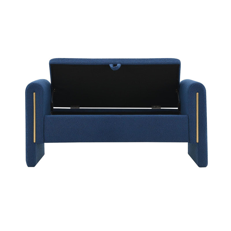 Banc de bout moderne avec accoudoirs et rangement, grand tabouret de repose-pieds rembourré, banc de meuble-lavabo de fenêtre confortable pour salon, chambre à coucher, dortoir, table basse, bleu marine Teddy