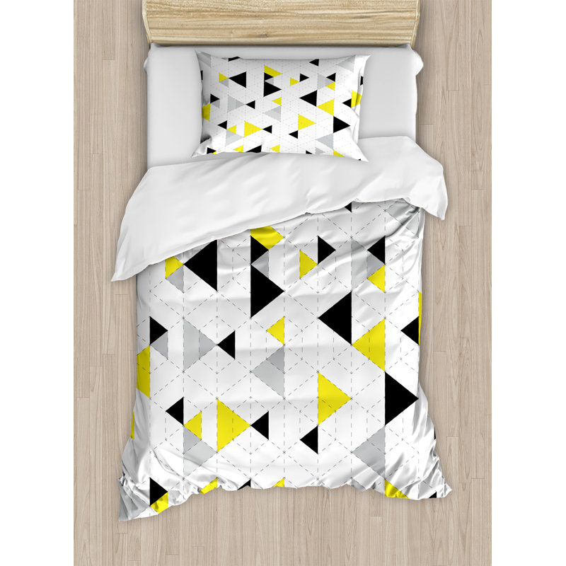 Twin Yellow and Black Geometric Duvet Cover Set