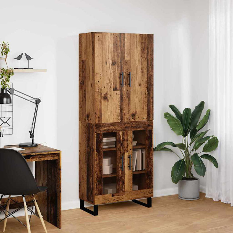  Highboard 2 Pcs Old Wood Engineered Wood And Glass, Old Wood