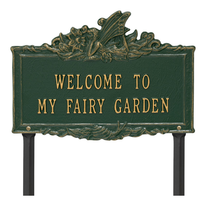 Welcome to My Fairy Garden Sign, Green/Gold