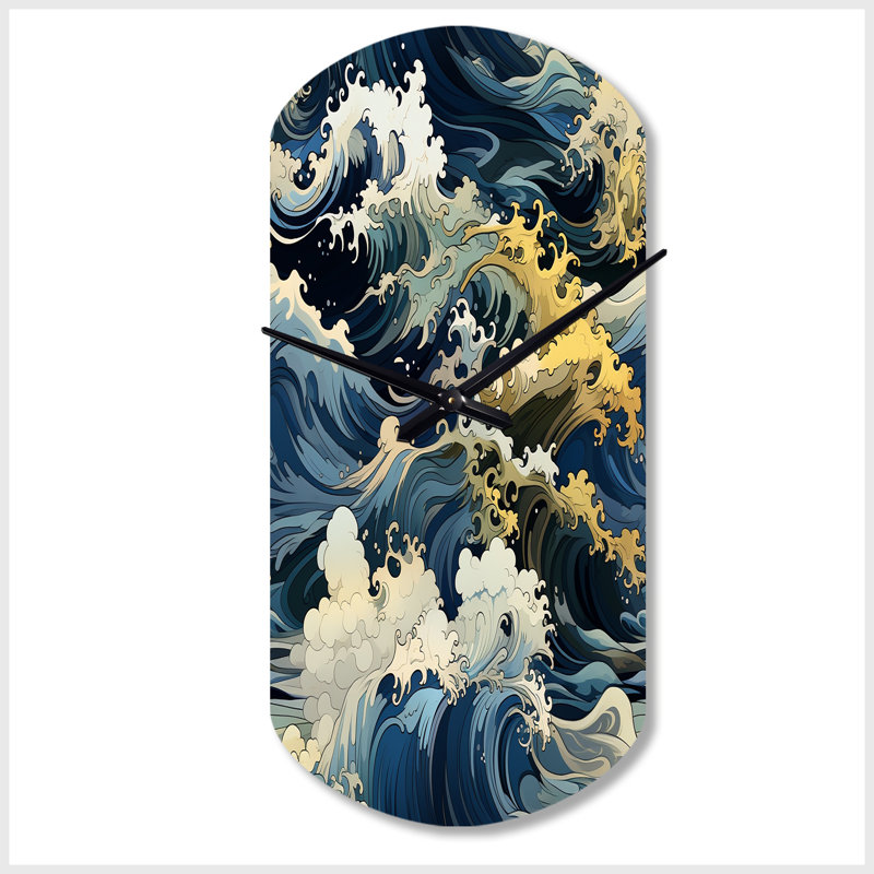 Motif de vagues japonaises Hokusai - horloge murale cylindrique côtière, Petit