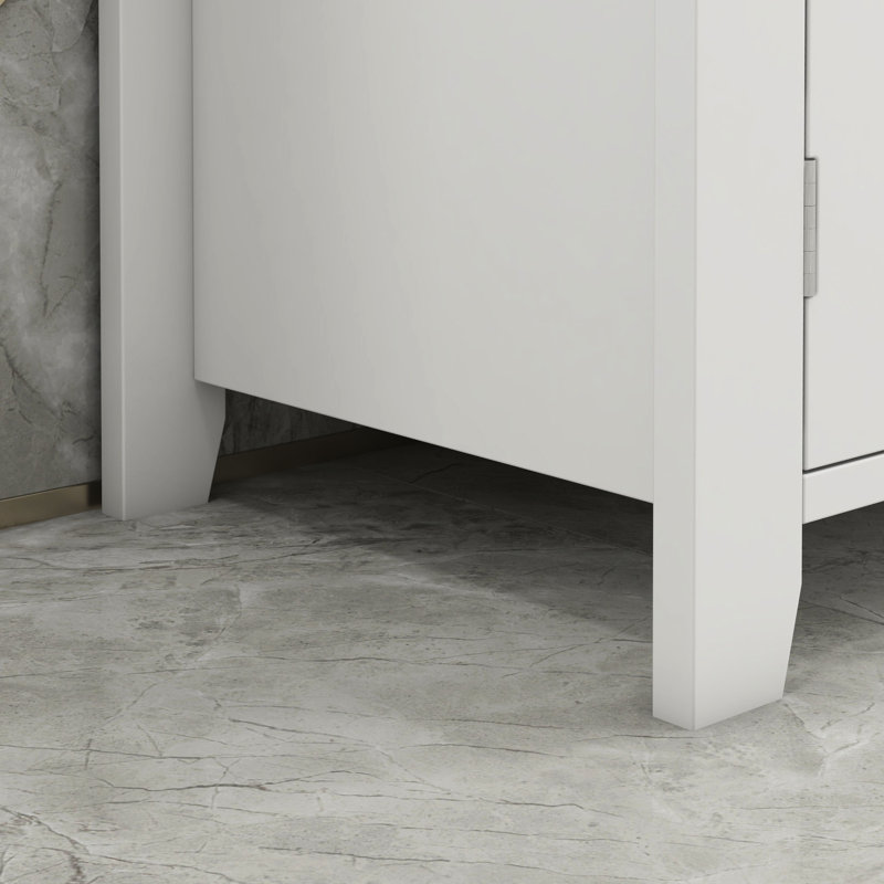 White Under Sink Bathroom Closet - U-Shape, Adjustable Shelf, Material Cabinet 23.5" D,
