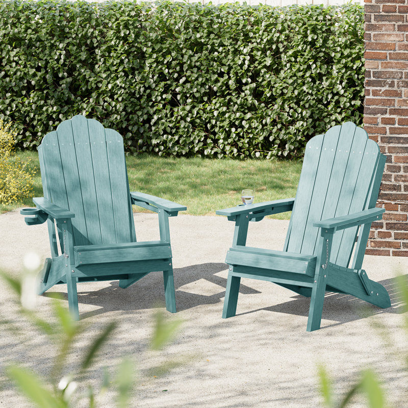 All-Weather Outdoor Adirondack Chair with Cup Holder & Ergonimic Design, Heavy Duty Outdoor Chair Lawn Deck Patio Seating