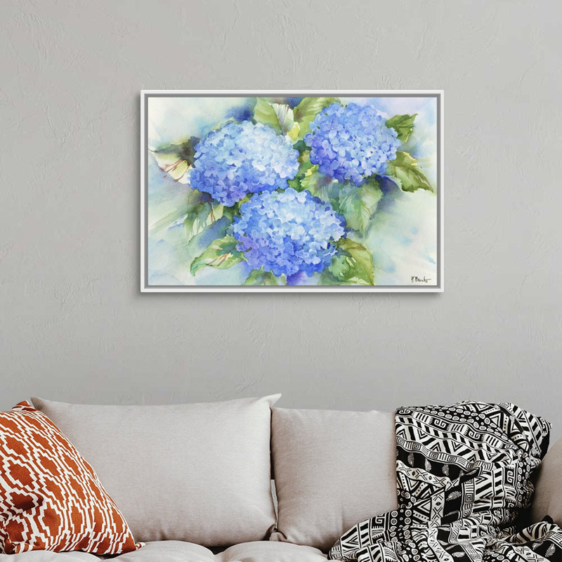 Art sur toile bleu ciel hortensia, H 20 po x l 30 po x P 1,25 po, Toile tendue