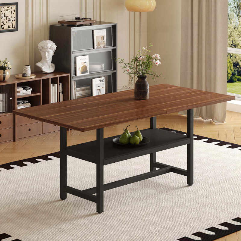 Table de salle à manger rectangulaire avec plateau en MDF noyer et tablette de rangement (71 po)